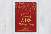 18th Birthday Invitationprintable Gold Red Birthday Invitatione throughout dimensions 1024 X 901