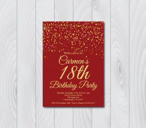 18th Birthday Invitationprintable Gold Red Birthday Invitatione throughout dimensions 1024 X 901