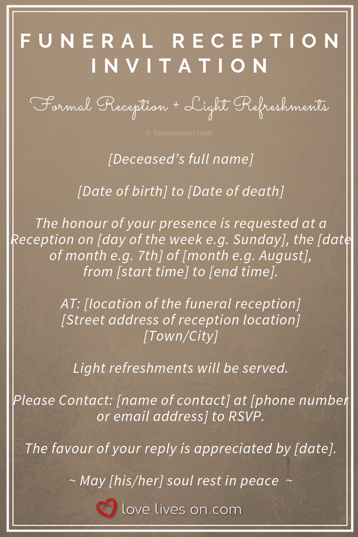 39 Best Funeral Reception Invitations Funeral Reception in size 735 X 1102