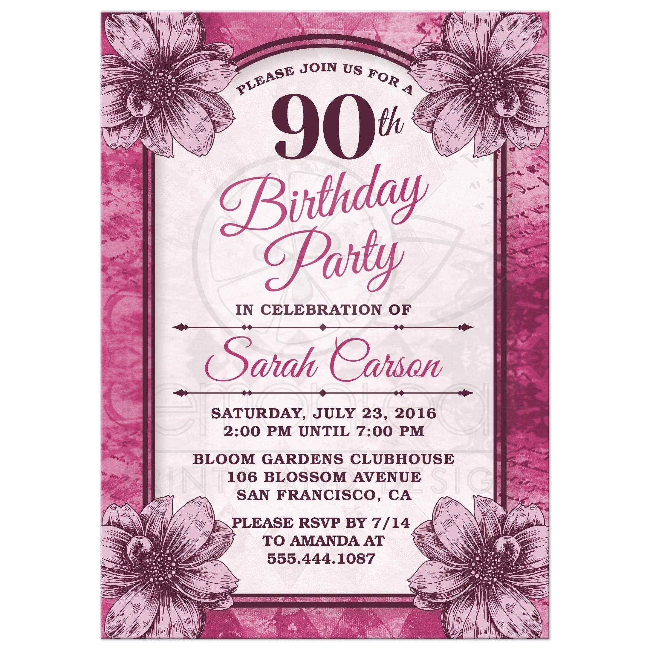 90th Birthday Party Invitations Templates Free Party Ideas In 2018 for size 2175 X 2175