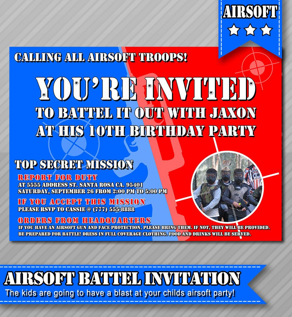 Airsoft Party Invitation Photo Invitation Air Soft War Invitation pertaining to dimensions 965 X 1050