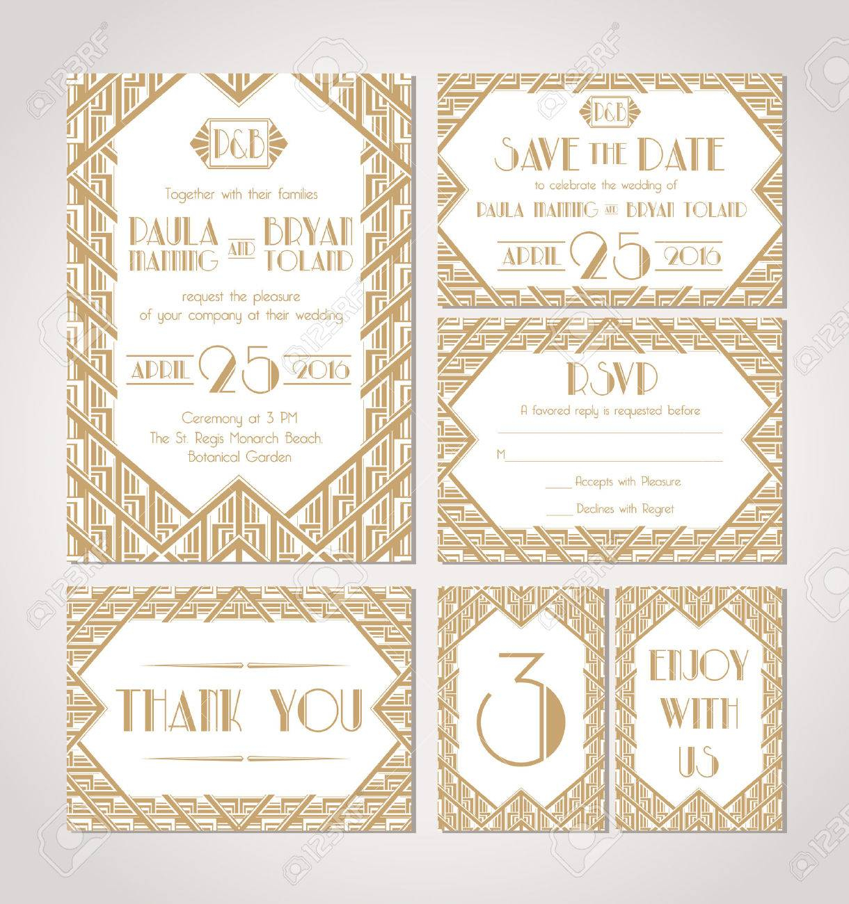 Art Deco Wedding Invitation Template Save The Date Royalty Free throughout measurements 1220 X 1300