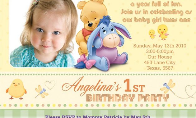 Awesome Free Template Winnie The Pooh First Birthday Invitations intended for size 1050 X 750