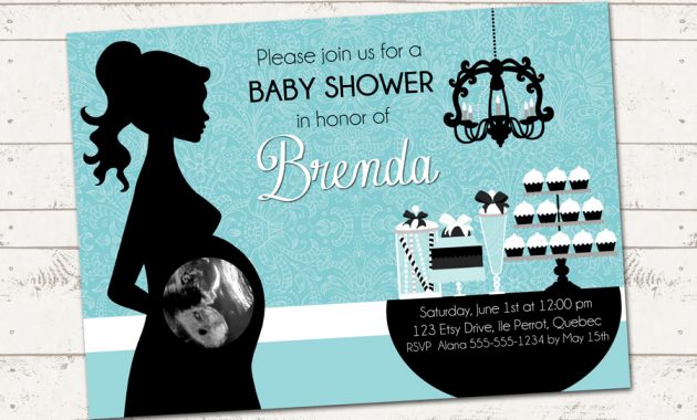 Ba Shower Invitation Elegant Silhouette Turquoise Paisley with measurements 900 X 900