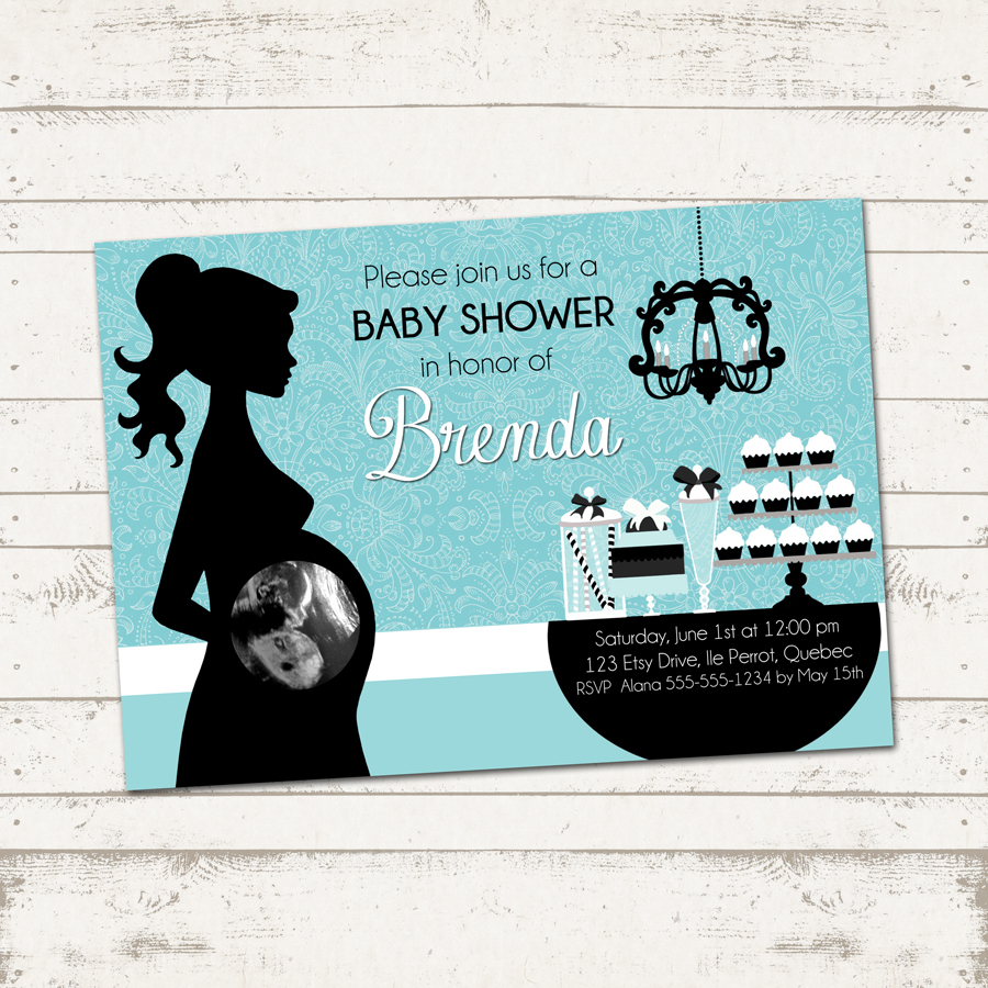 Ba Shower Invitation Elegant Silhouette Turquoise Paisley with measurements 900 X 900