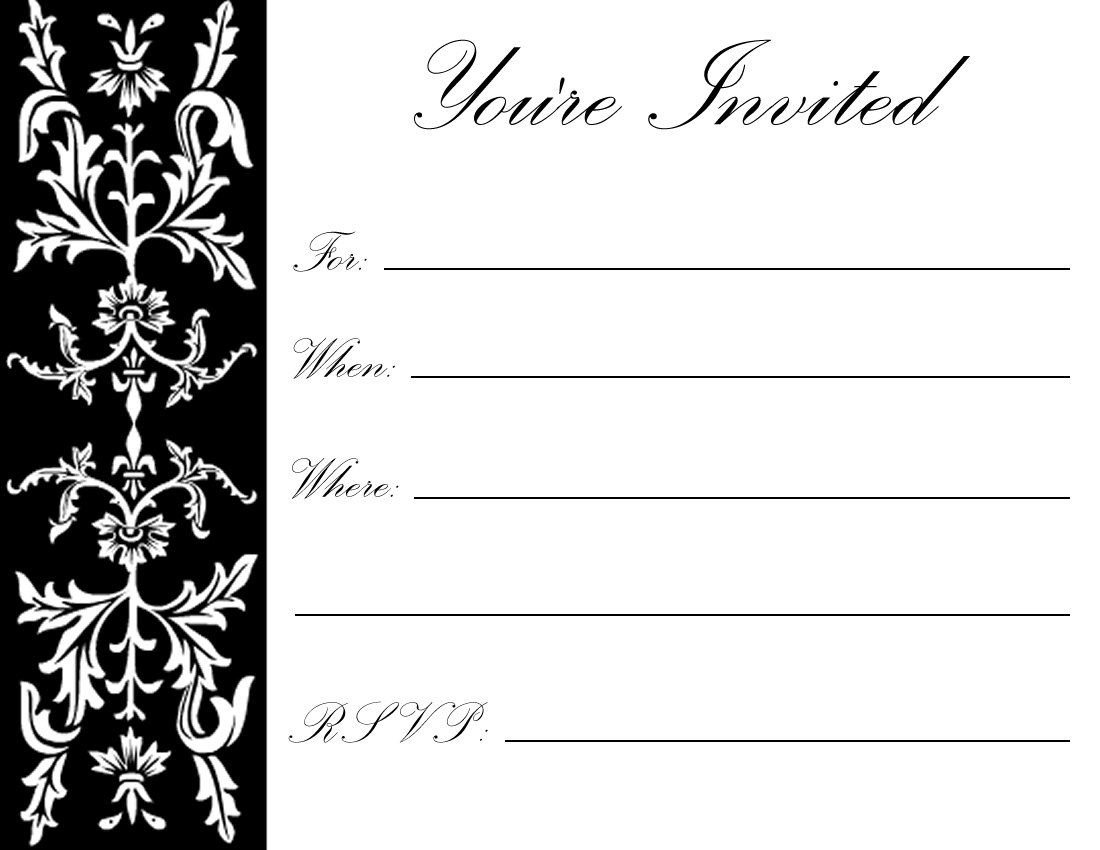 Birthday Party Invitation Template Black And White Listmachinepro in size 1100 X 850