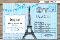 Blue Paris Birthday Party Invitations Template Postcard intended for proportions 1300 X 1126