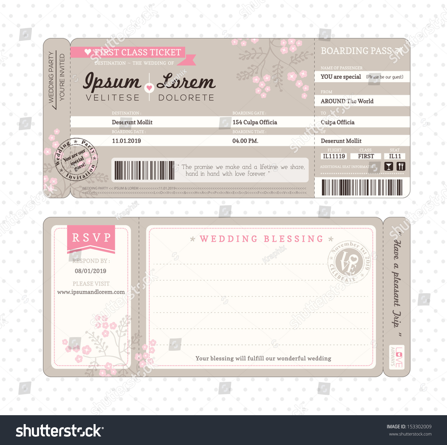 Boarding Pass Ticket Wedding Invitation Template Stock Vector intended for dimensions 1500 X 1492