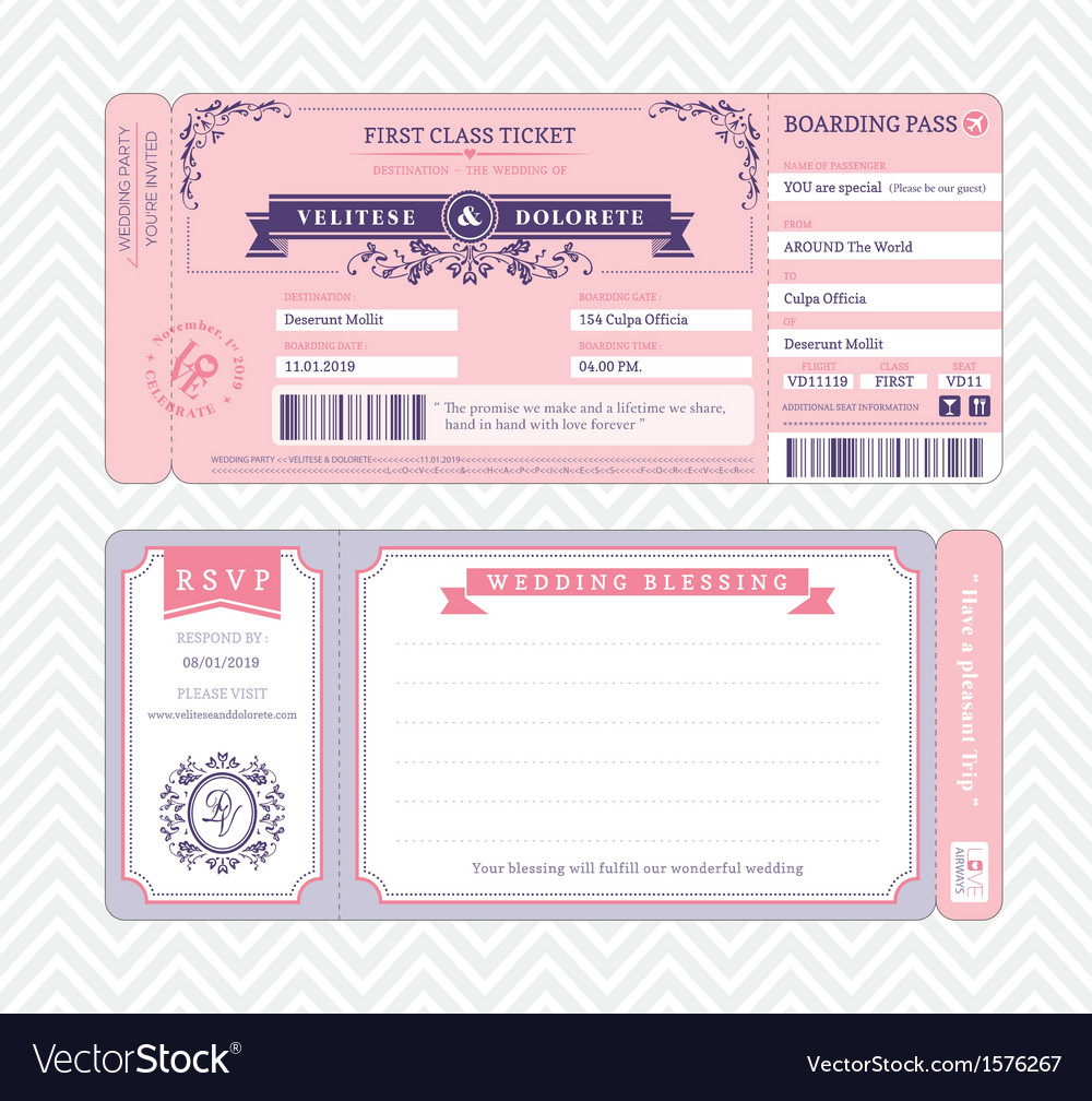 Boarding Pass Wedding Invitation Template Vector Image in proportions 1000 X 1008