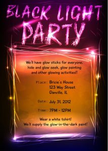 Browse Black Light Party Invitation Templates Aestelzer Photography intended for measurements 970 X 1359