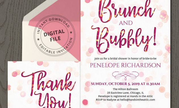 Brunch And Bubbly Invitation Template Printable Stationery with dimensions 1140 X 1140