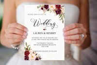 Burgundy Floral Wedding Invitation Template Printable 5x7 regarding size 1202 X 800