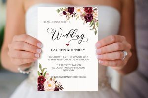 Burgundy Floral Wedding Invitation Template Printable 5x7 regarding size 1202 X 800