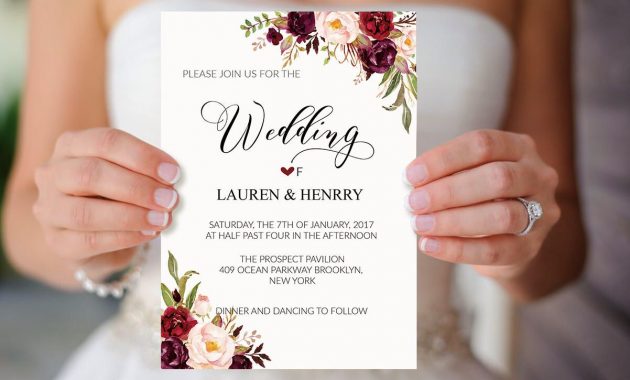 Burgundy Floral Wedding Invitation Template Printable 5x7 regarding size 1202 X 800