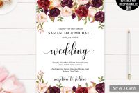 Burgundy Wedding Invitation Set Printable Floral Marsala Invite regarding size 1000 X 800