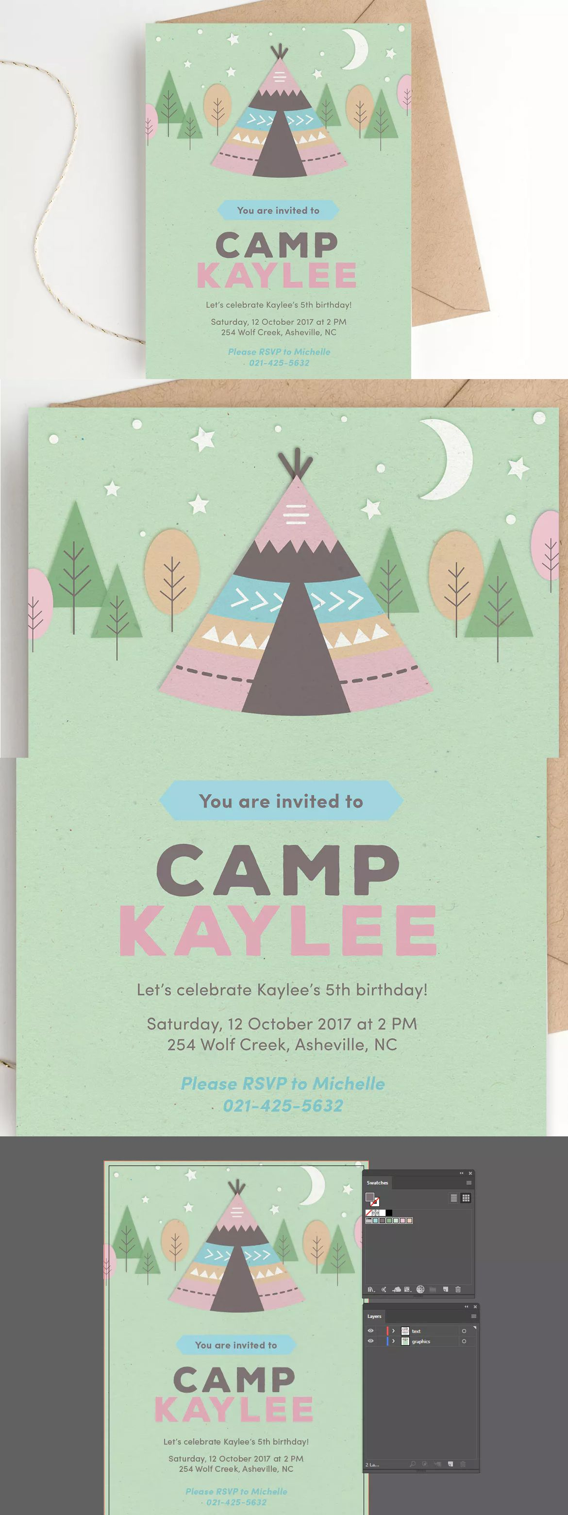 Camping Birthday Party Invitation Template Ai A5 Invitation Card pertaining to size 1170 X 3121