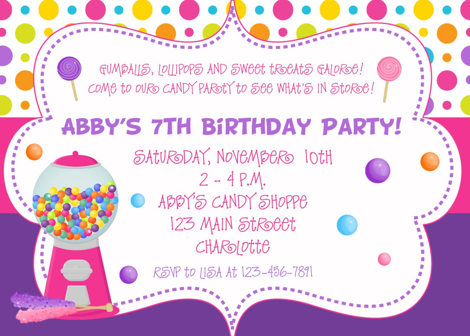 Candy Birthday Party Invitation Candy Party Invitation You intended for size 1500 X 1071