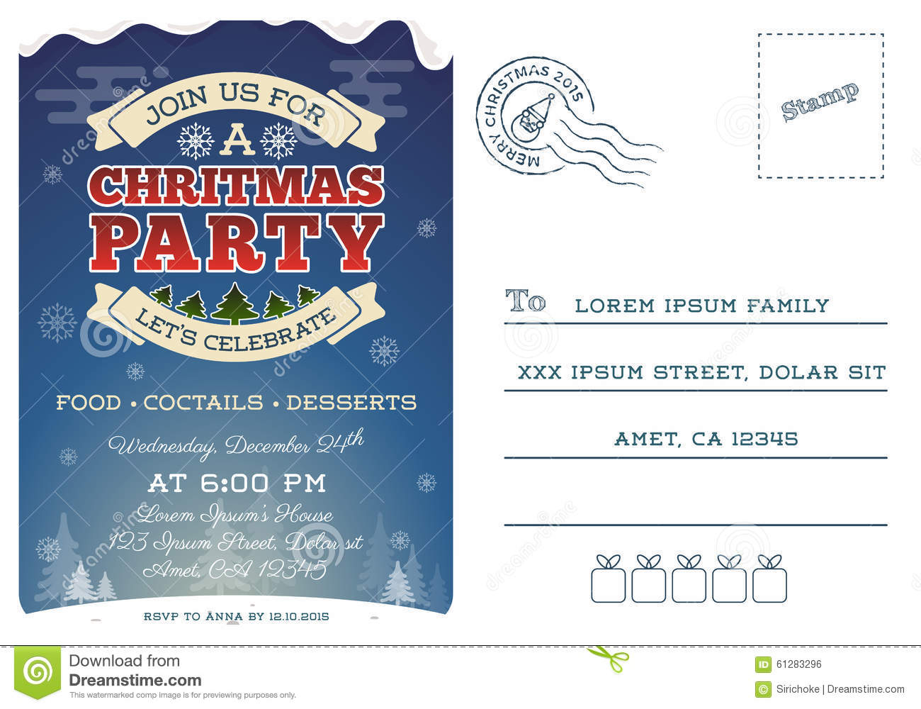 Christmas Party Postcard Invitation Template Stock Vector with regard to dimensions 1300 X 1000