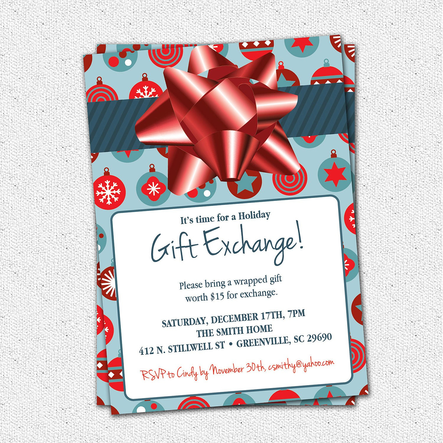 Christmas Photos Of White Elephant Gift Exchange Invitation Template intended for measurements 1500 X 1500