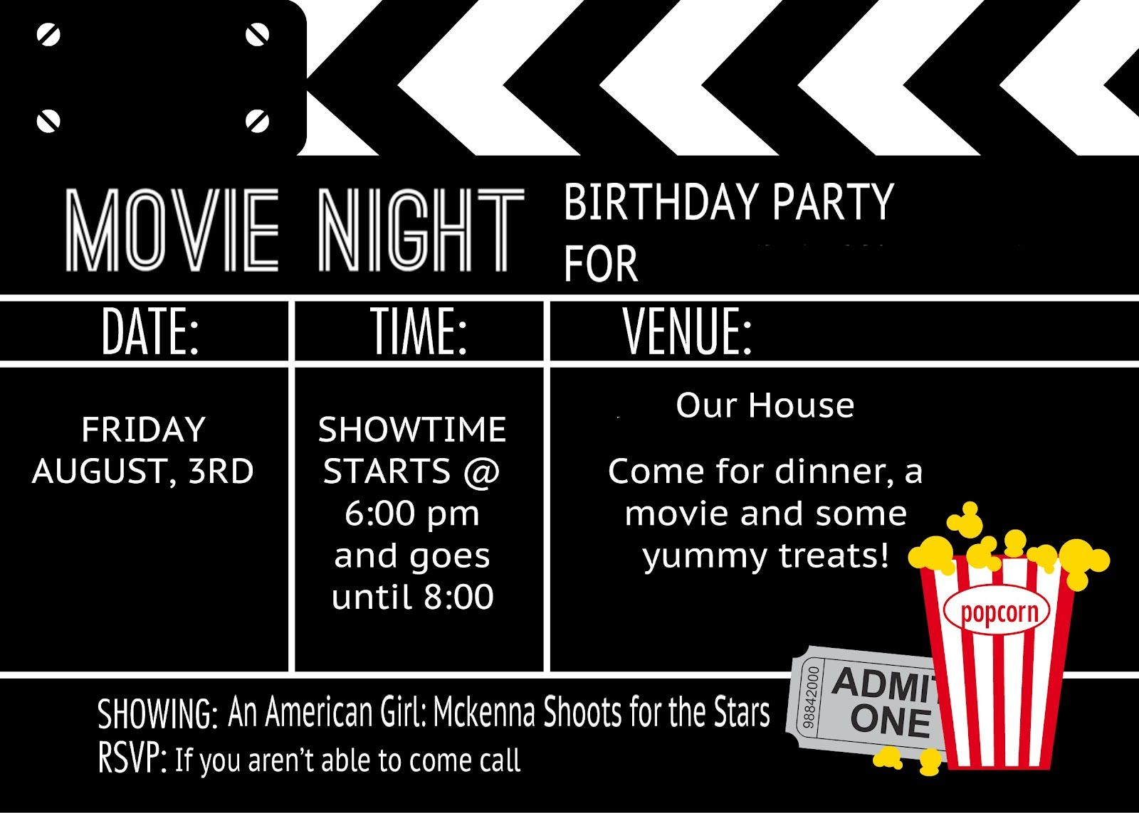 Cool Black And White Movie Themed Birthday Party Invitation Design with sizing 1600 X 1143