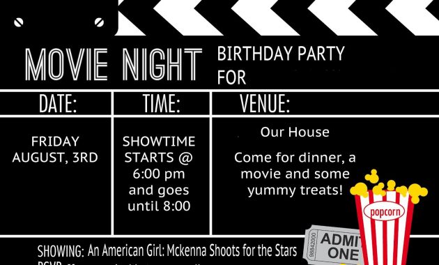 Cool Black And White Movie Themed Birthday Party Invitation Design with sizing 1600 X 1143