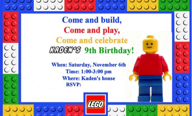 Dazzling Fabulous Colorful Lego Party Invitation Template For Kids throughout sizing 1592 X 1081