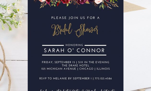 Digital 4x6 Fall Theme Bridal Shower Invitation Dark Navy Blue pertaining to sizing 2500 X 2500