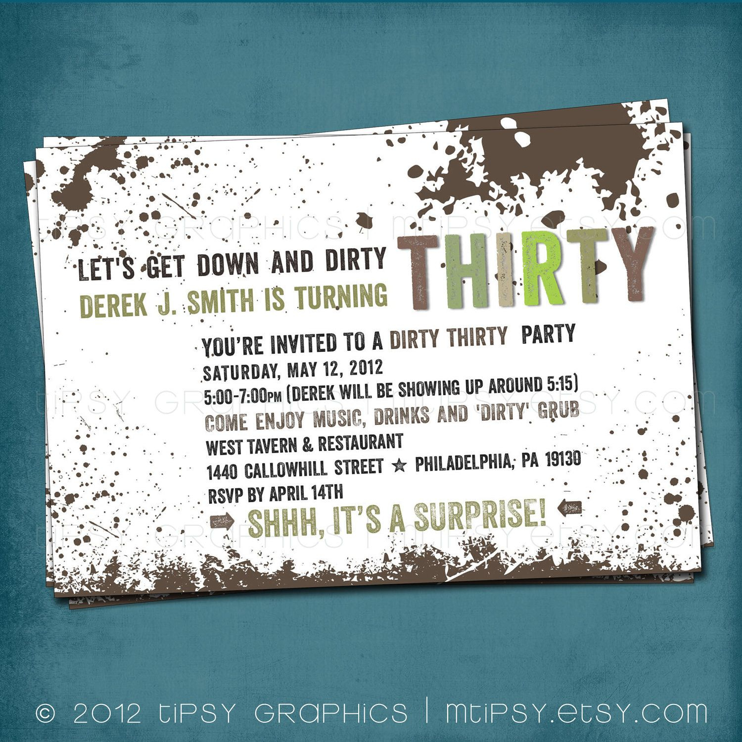 Down Dirty The Dirty Thirty 30th Birthday Party Invite Surprise pertaining to size 1500 X 1500