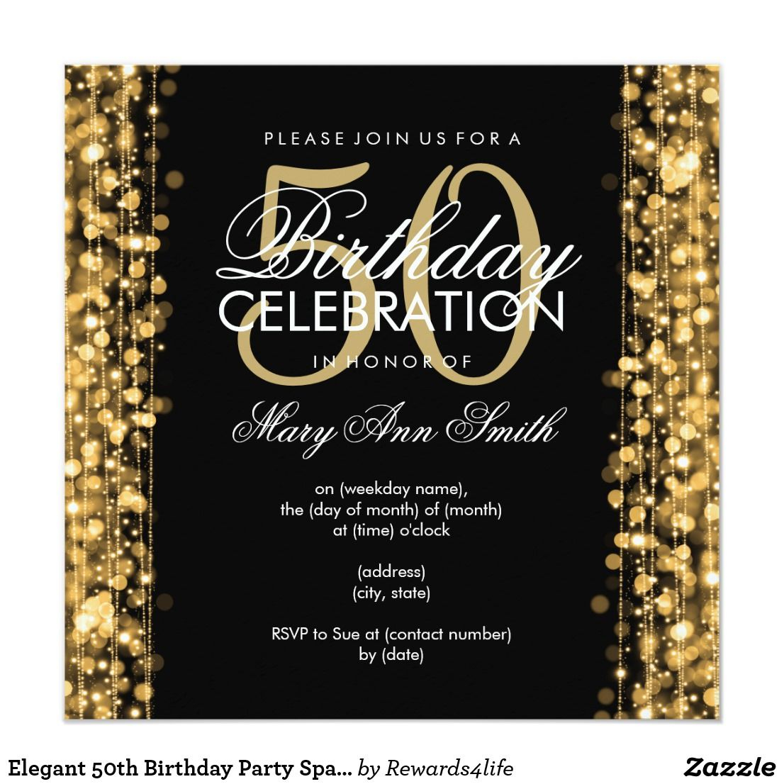 Elegant 50th Birthday Party Sparkles Gold Invitation In 2018 with size 1106 X 1106