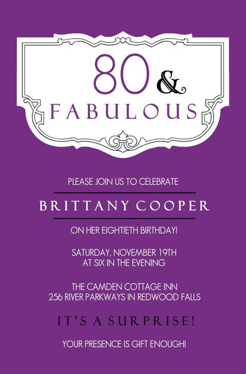 Elegant Purple 80th Birthday Party Invitations Templates Birthday pertaining to sizing 789 X 1200