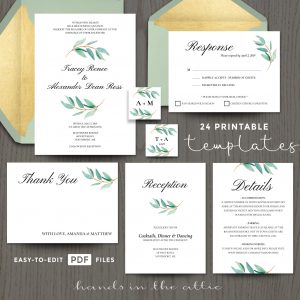 Eucalyptus Wedding Invitation Templates Printable Stationery throughout dimensions 2147 X 2147