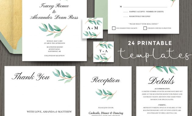 Eucalyptus Wedding Invitation Templates Printable Stationery throughout dimensions 2147 X 2147