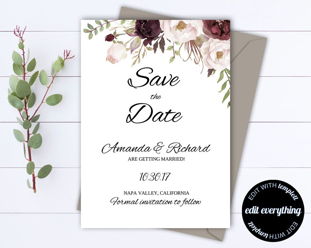 Floral Save The Date Wedding Template Floral Wedding Save The Date intended for size 1000 X 800