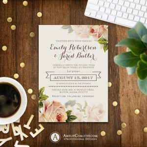 Floral Wedding Invitation Printable Gentle Cream Roses Rustic Shab intended for measurements 900 X 900