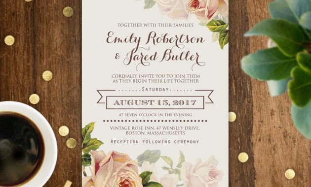 Floral Wedding Invitation Printable Gentle Cream Roses Rustic Shab intended for measurements 900 X 900