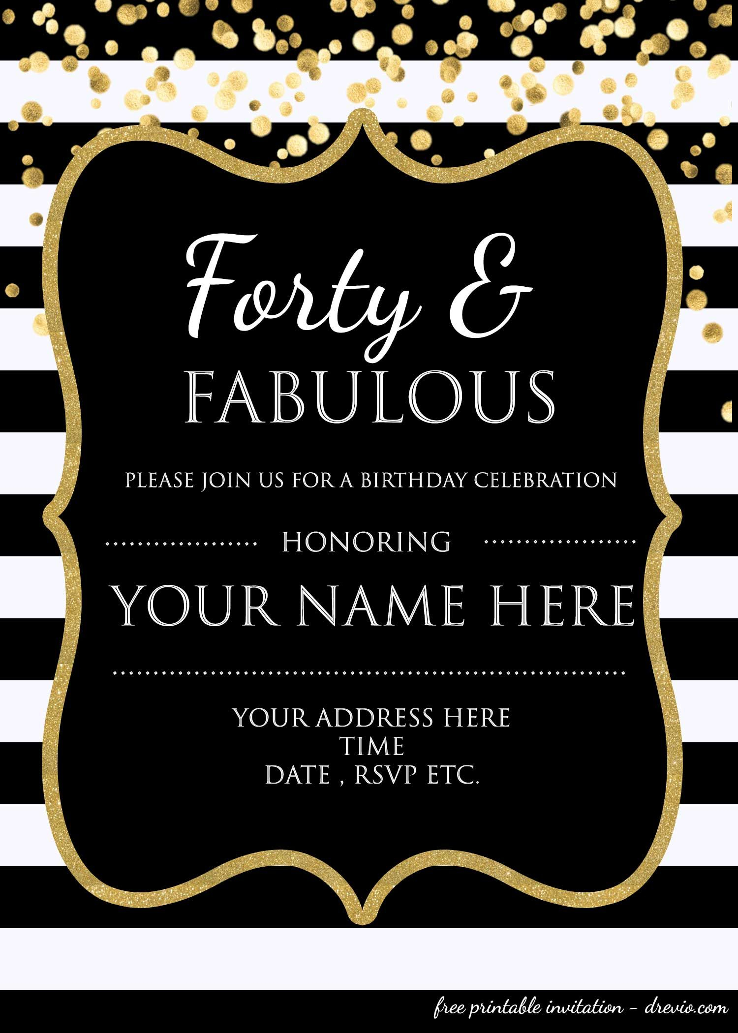 Forty Fabulous 40th Birthday Invitation Template Psd throughout sizing 1500 X 2100