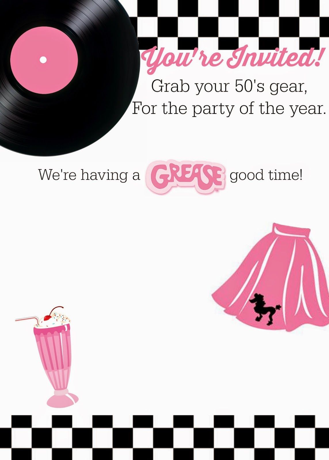 Free 50s Grease Theme Invitation With Instructions To Personalize in dimensions 1143 X 1600