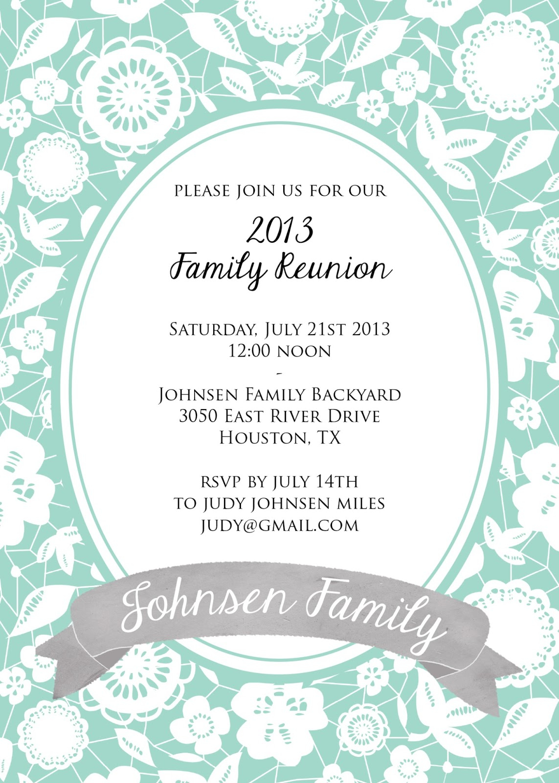 Free Family Reunion Invitation Card With Floral Pattern And pertaining to size 1143 X 1600