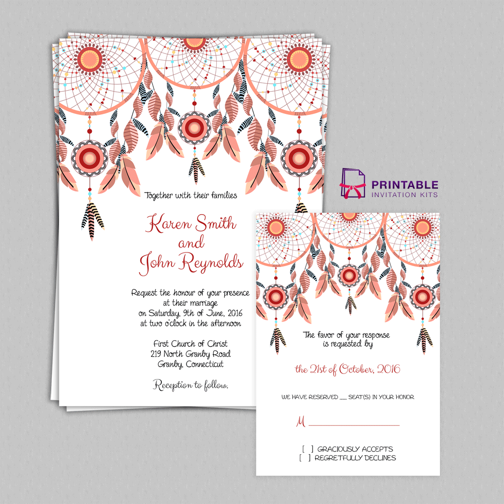 Free Pdf Boho Theme Dreamcatchers Wedding Invitation And Rsvp throughout proportions 1000 X 1000