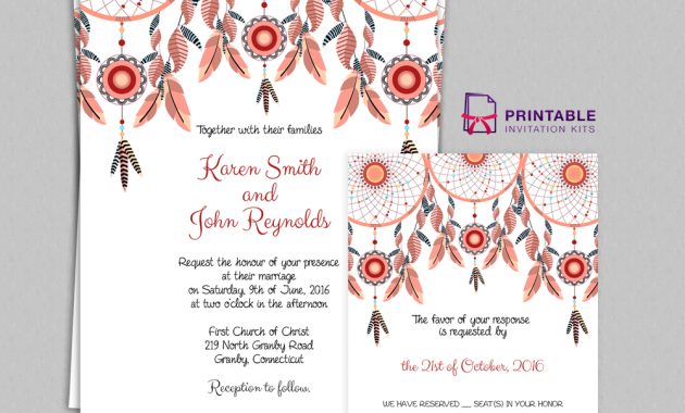 Free Pdf Boho Theme Dreamcatchers Wedding Invitation And Rsvp with regard to sizing 1000 X 1000