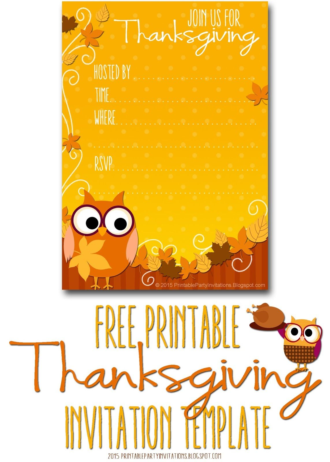 Free Printable Autumn Owl Thanksgiving Invitation Template Party in sizing 1143 X 1600