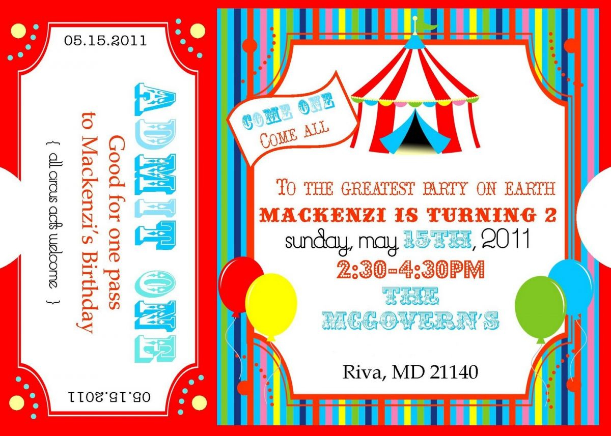 Free Printable Carnival Ticket Invitations Logans 1st Birthday inside proportions 1200 X 857