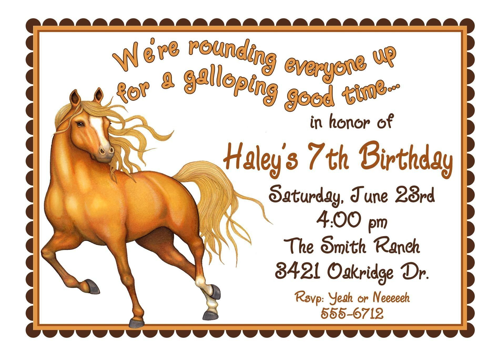 Free Printable Horse Birthday Invitations Birthday Invitations pertaining to proportions 1875 X 1350