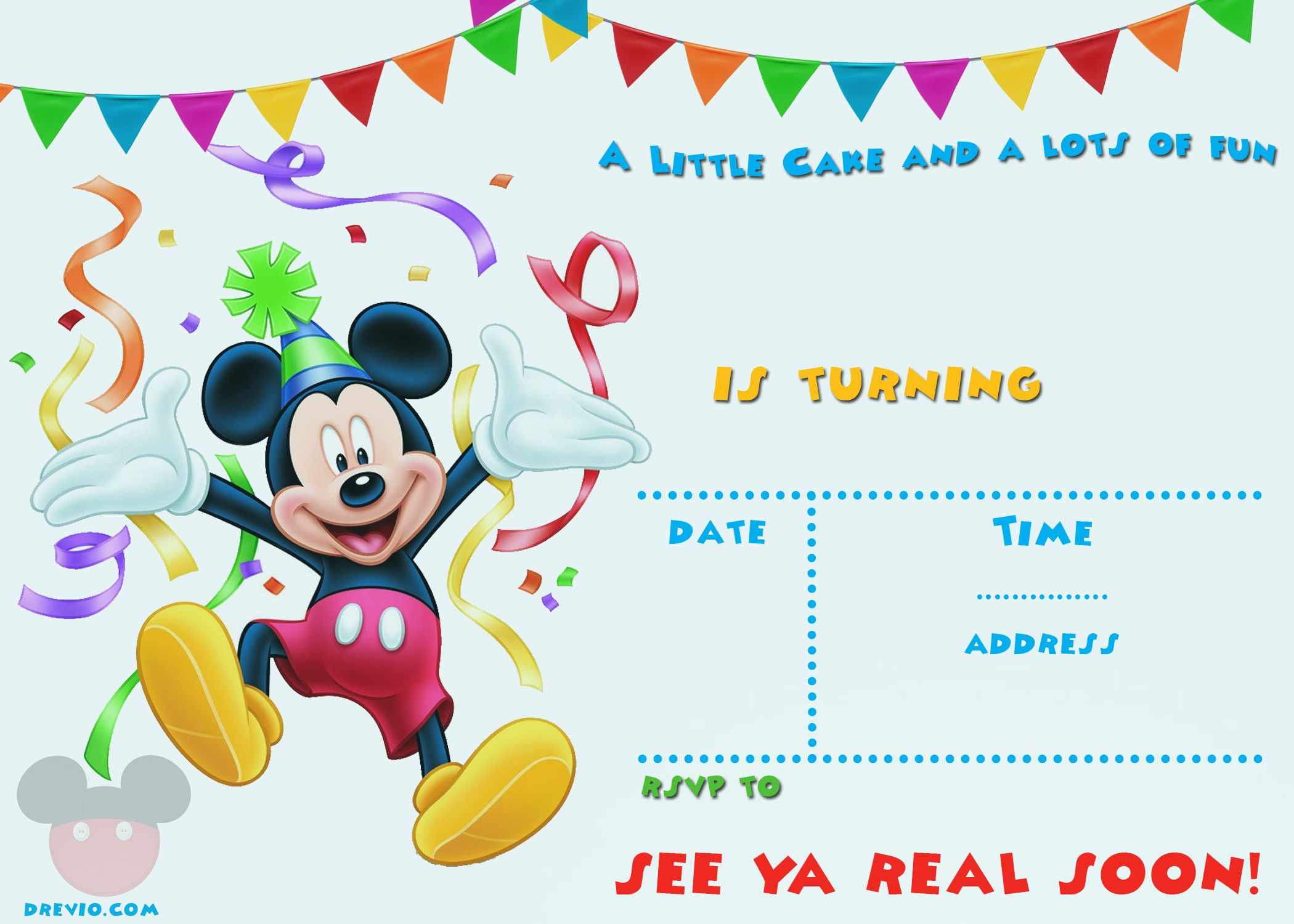 Free Printable Mickey Mouse Party Invitation Template Free for size 2100 X 1500