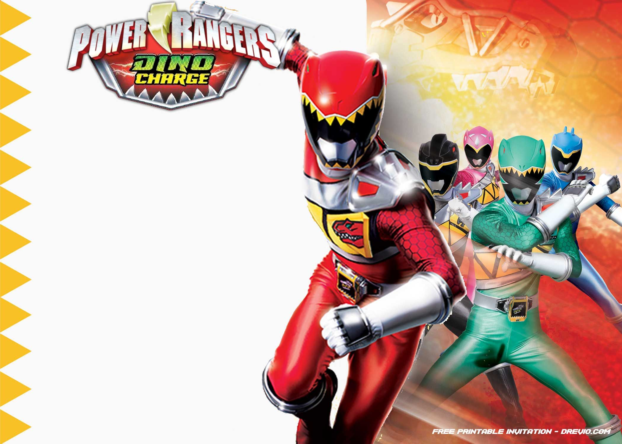 Free Printable Power Rangers Dino Charge Invitation Template intended for sizing 2100 X 1500