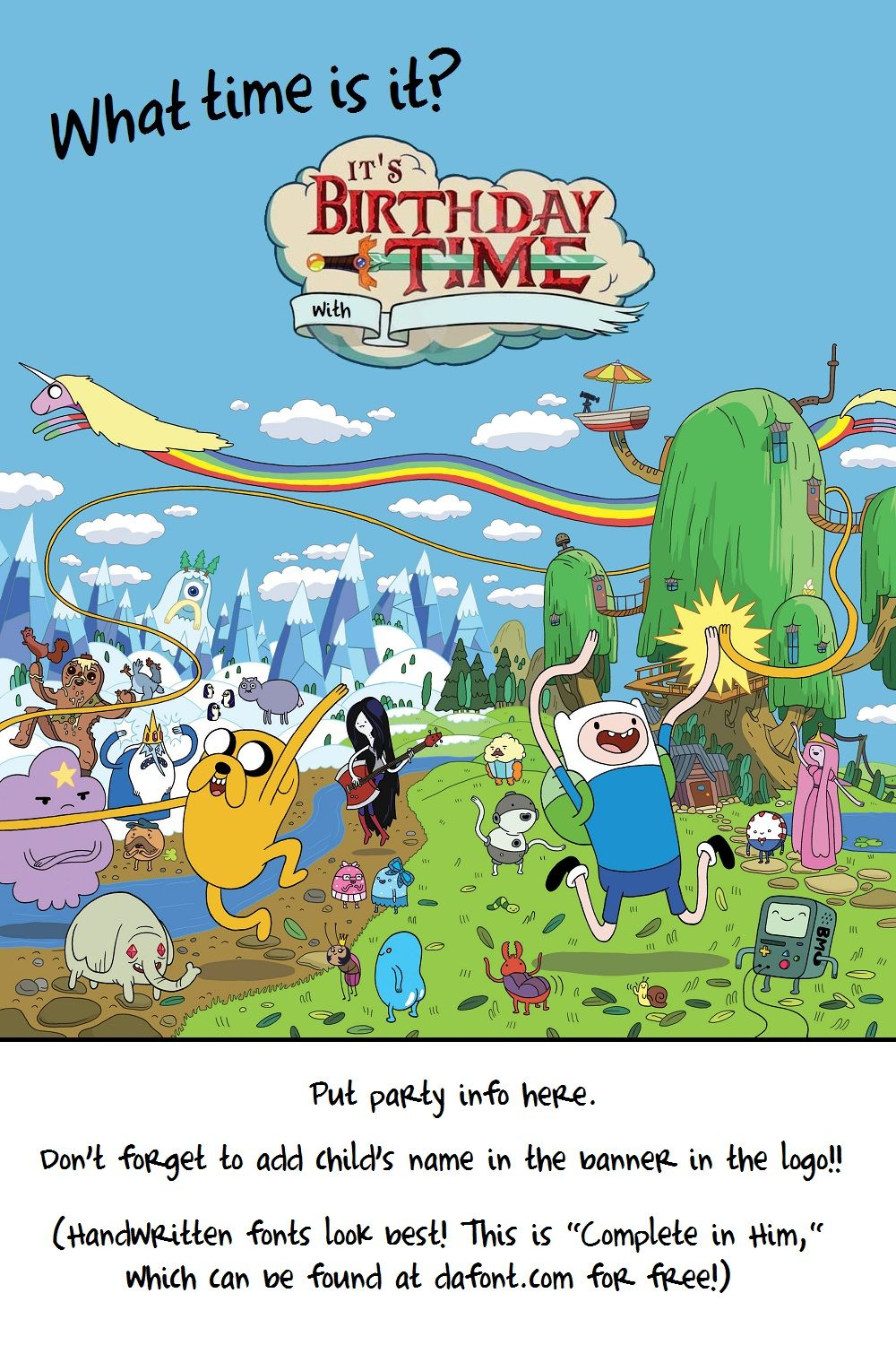 Free Template Adventure Time Birthday Invitation Birthday throughout dimensions 1000 X 1500