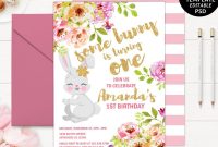 Girl Birthday Invitation Template Printable Bunny Blush Pink Floral within measurements 1000 X 800