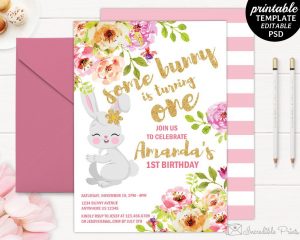 Girl Birthday Invitation Template Printable Bunny Blush Pink Floral within measurements 1000 X 800