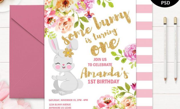 Girl Birthday Invitation Template Printable Bunny Blush Pink Floral within measurements 1000 X 800