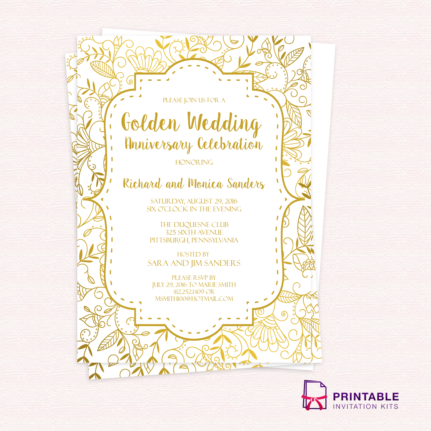 Golden Wedding Anniversary Invitation Template 50th Wedding pertaining to dimensions 1400 X 1400